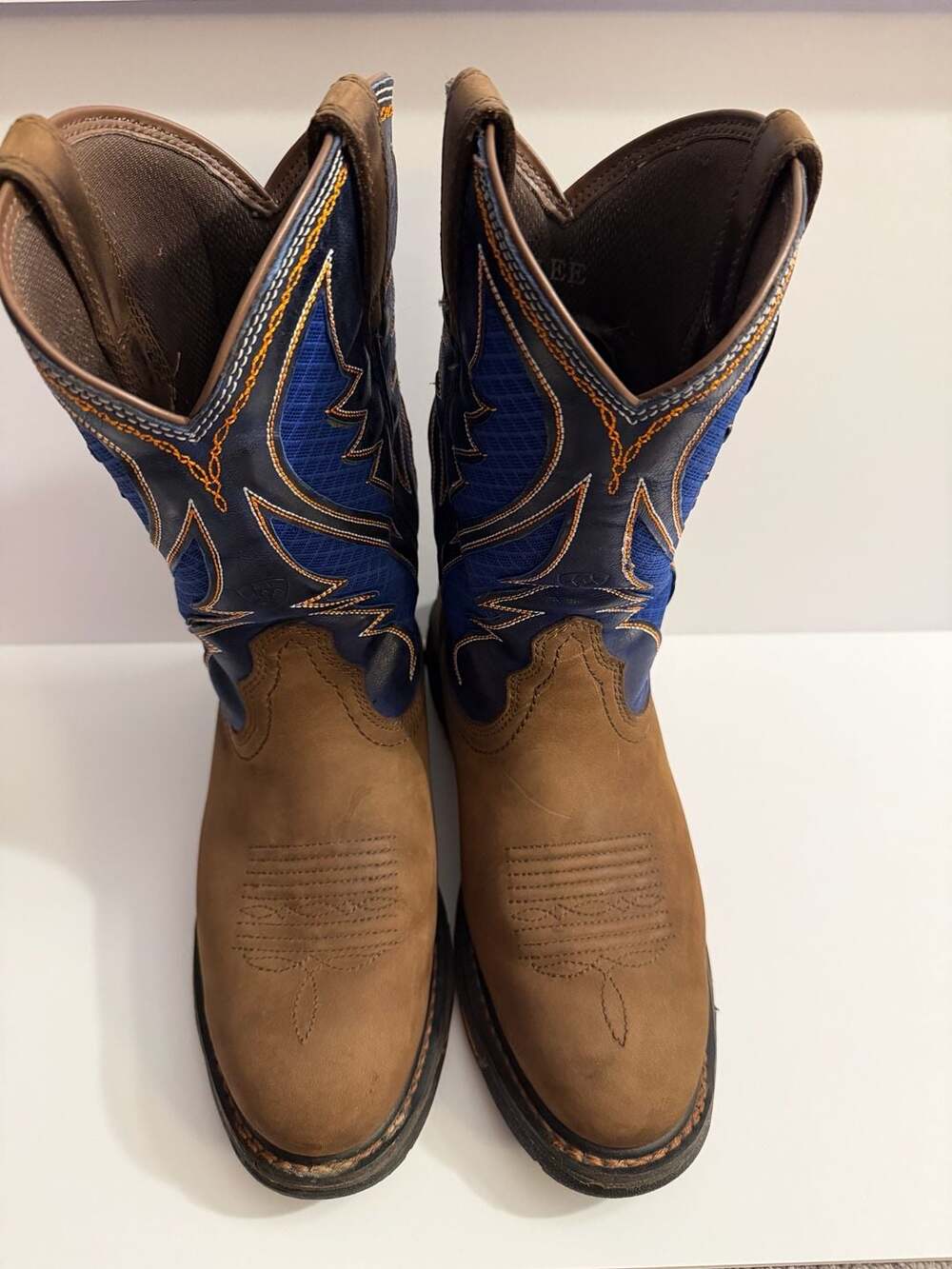 Ariat WorkHog VentTEK Size 7EE Western Work Boots Brown Blue
